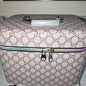 NWOT Fashiom Large  Beige and Brown Monogram Cosmetic Case